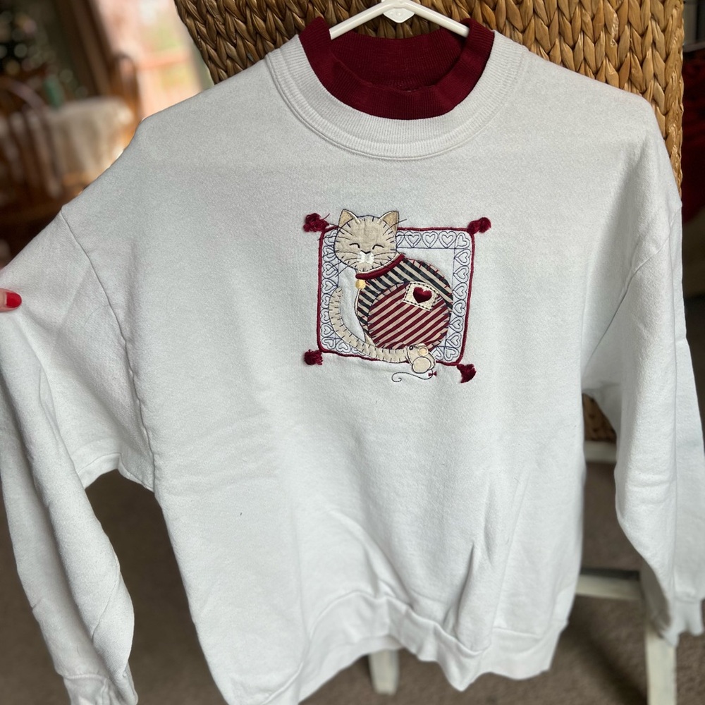 Vintage Morning Sun 90s embroidered cat cottage core grandma sweatshirt